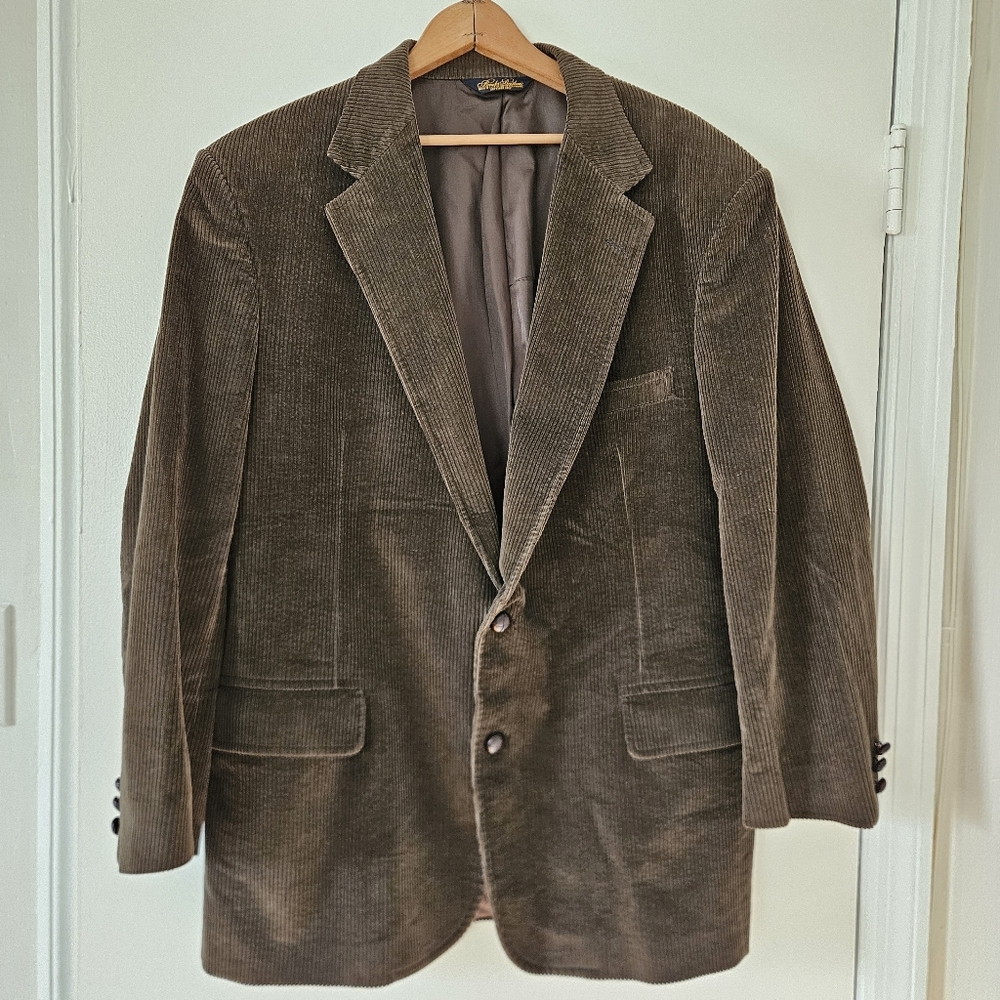 Brooks Brothers Mens Blazer VTG 44 Reg Corduroy Brown Wide Wale 90s USA Academia